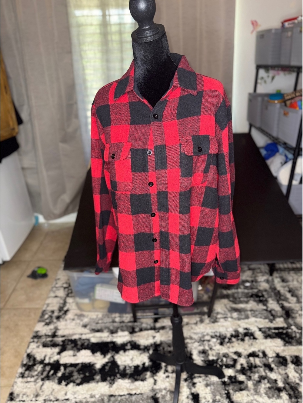 Coofandy Men's Red and Black Buffalo Plaid Flannel Shirt, M
